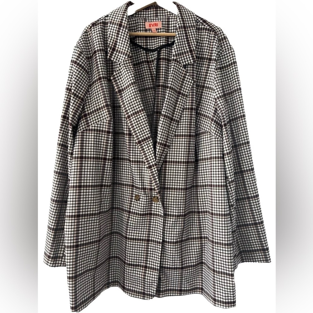 Womens EVRI Blazer Grid Plaid Career Business Professional 3X